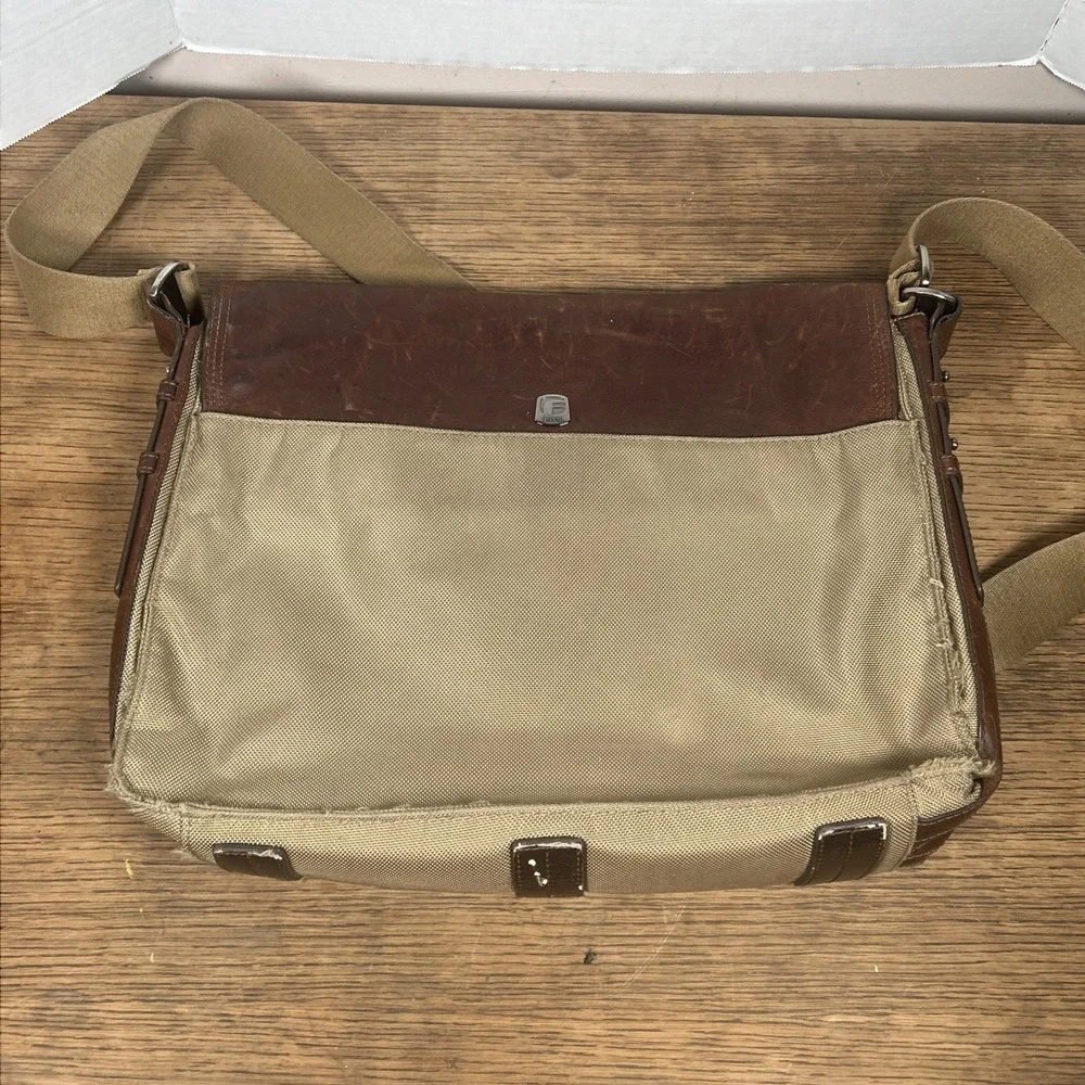 Fossil Messenger Bag‎ Men's Green Brown Nylon Leather Case Carry Distressed